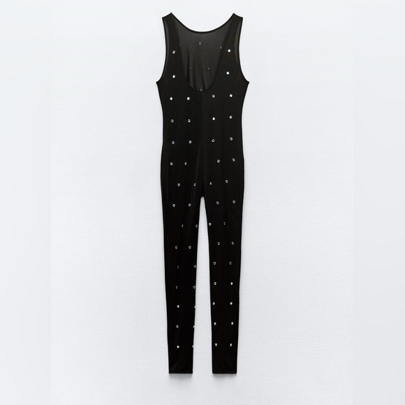 Zara JUMPSUIT w/RHINESTONE ORGANZA Size Small - NWT - Picture 9 of 9